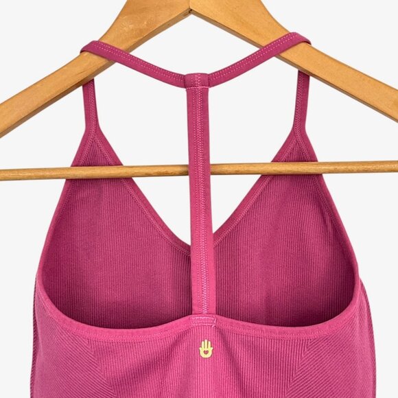 Spiritual Gangster Icon T-Back Sports Bra Pink Ribbed Size M / L V Neck - Picture 2 of 3